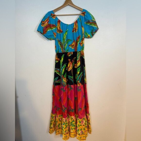 FARM Rio Multicolor Banana Print Boho Maxi Dress - Size L - Picture 6 of 14
